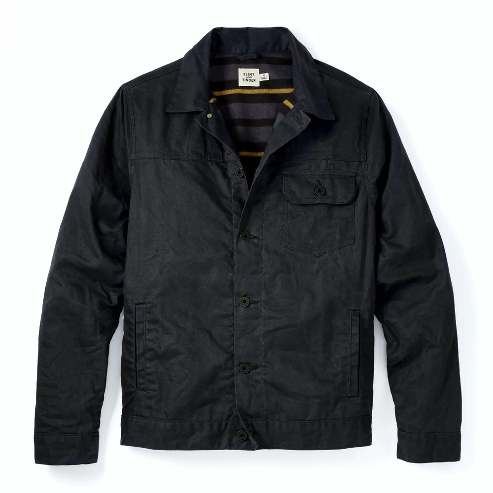 Flint and Tinder Flannel-lined Waxed Trucker Jacket Size Medium.